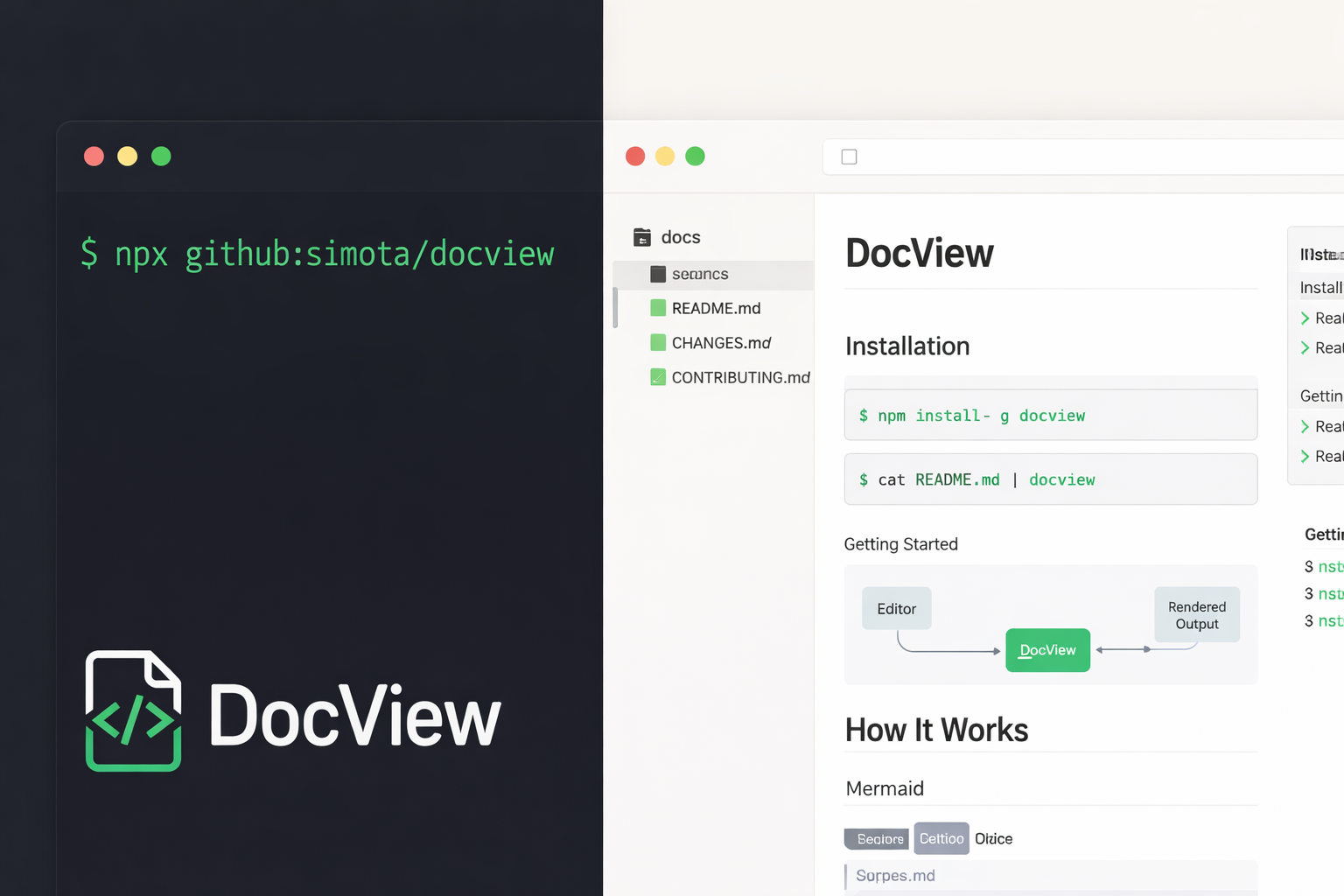 DocView — ターミナルからコマンド実行し、ブラウザでMarkdownやMermaid図をリッチに表示